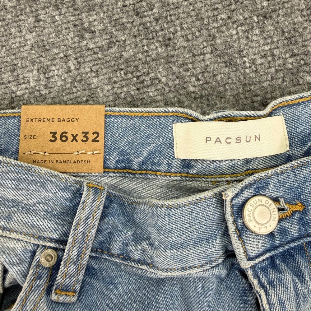 PacSun Jeans Mens 36 (Fits 37x32) Extreme Baggy Mid Rise Light Indigo NWT - Picture 2 of 16